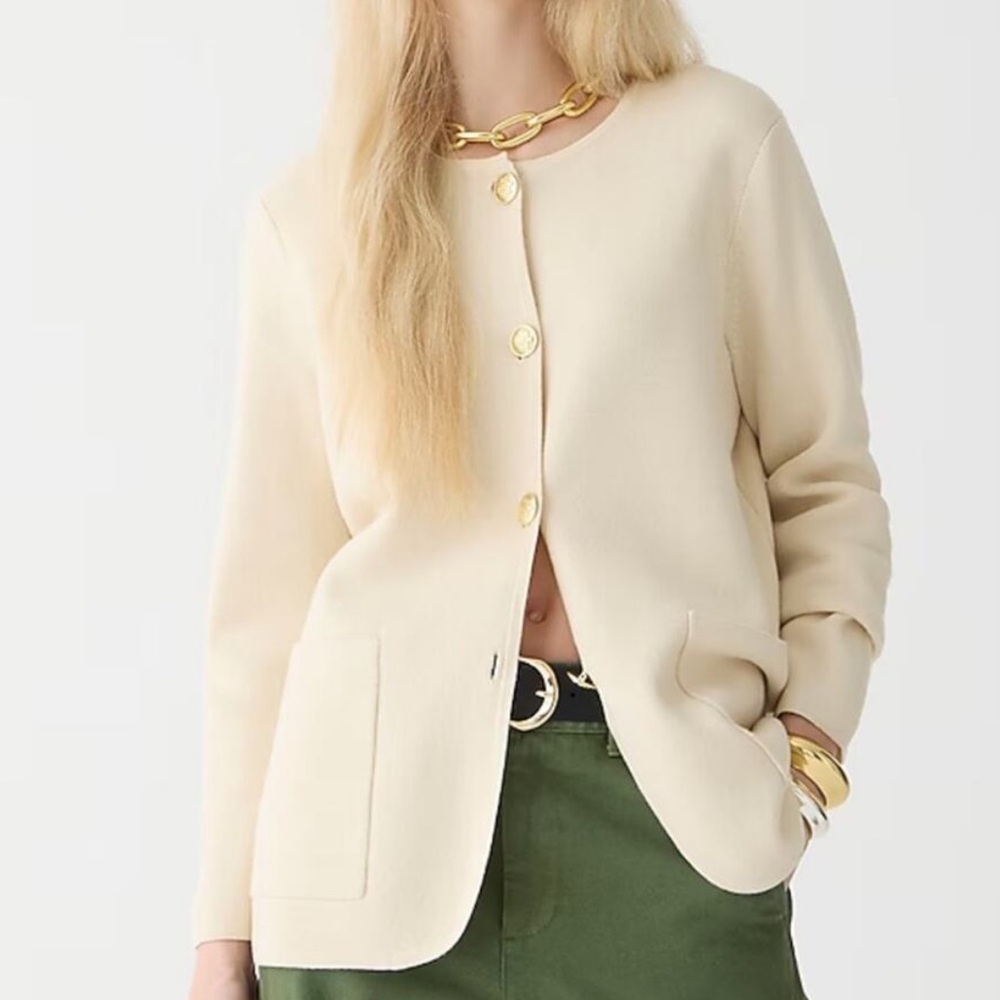 J. Crew Cream Crewneck Button Jacket